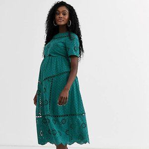 ASOS Design Maternity Broderie Double Layer Midi Dress